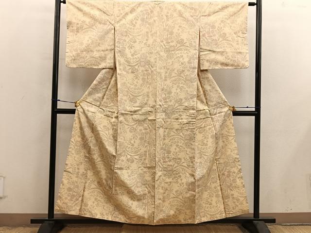 平和屋着物■上質な紬　草花文　正絹　逸品　BAAX8993mz