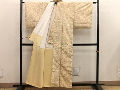 平和屋着物■上質な紬　草花文　正絹　逸品　BAAX8993mz