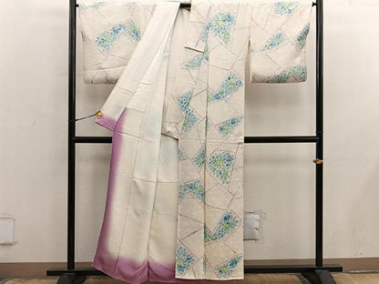 平和屋着物●上質な小紋　総絞り　草花文　正絹　逸品　BAAX8994mz