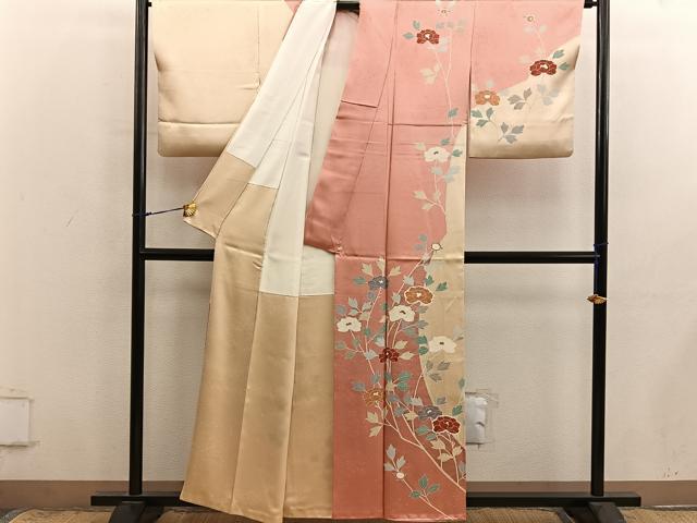 平和屋着物■訪問着　刺繍　枝花文　正絹　逸品　BAAX8997mz