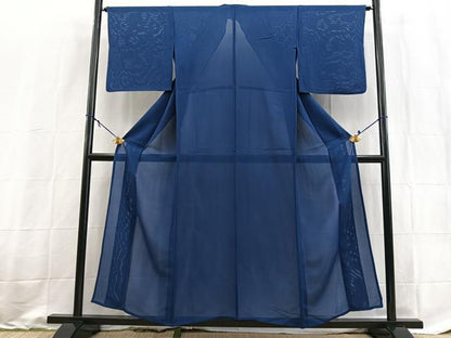 平和屋着物＊夏物　色無地　絽　瑠璃紺色　正絹　逸品　BAAX9015yc