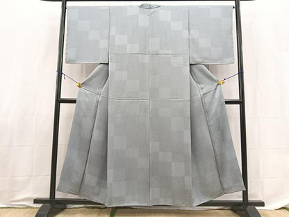 平和屋着物■上質な色無地　露芝市松地紋　錫色　正絹　逸品　BAAX9031yc