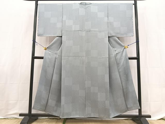 平和屋着物■上質な色無地　露芝市松地紋　錫色　正絹　逸品　BAAX9031yc