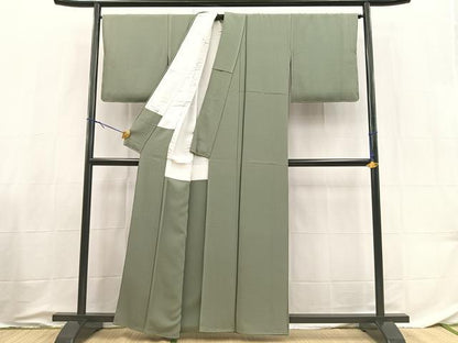 平和屋着物●上質な色無地　深川鼠色　反端付き　正絹　逸品　BAAX9033yc