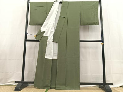 平和屋着物●上質な色無地　老竹色　正絹　逸品　未使用　BAAX9035yc