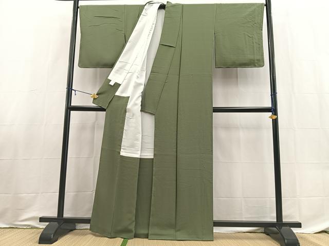 平和屋着物●上質な色無地　老竹色　正絹　逸品　未使用　BAAX9035yc