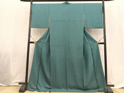 平和屋着物●上質な色無地　草花地紋　納戸色　ロング丈　正絹　逸品　BAAX9037yc