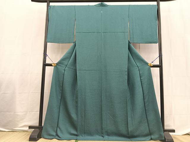 平和屋着物●上質な色無地　草花地紋　納戸色　ロング丈　正絹　逸品　BAAX9037yc