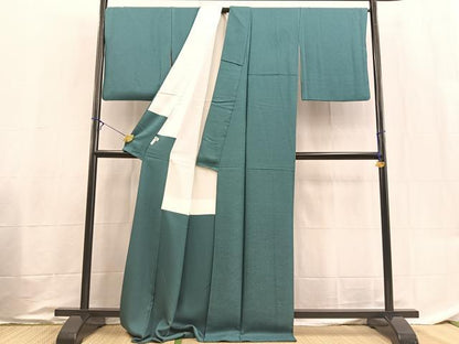 平和屋着物●上質な色無地　草花地紋　納戸色　ロング丈　正絹　逸品　BAAX9037yc