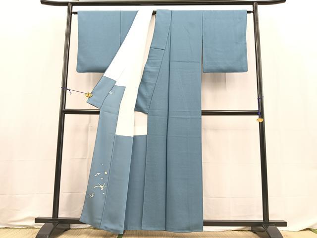 平和屋着物●本加賀友禅作家　藤村建雄監修　色無地　花唐草地紋　薄縹色　証紙付き　正絹　逸品　BAAX9039yc
