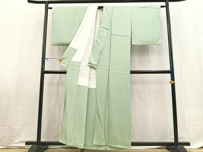 平和屋着物■上質な色無地　竹梅丸地紋　紅花草木染　薄青色　正絹　逸品　BAAX9041yc