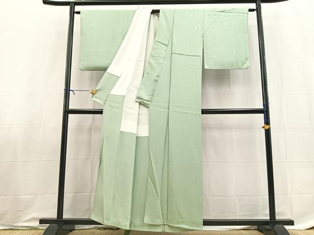 平和屋着物■上質な色無地　竹梅丸地紋　紅花草木染　薄青色　正絹　逸品　BAAX9041yc
