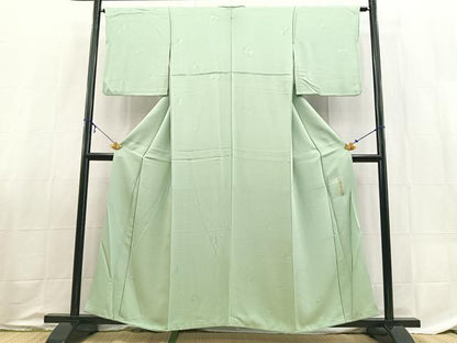 平和屋着物■上質な色無地　竹梅丸地紋　紅花草木染　薄青色　正絹　逸品　BAAX9041yc