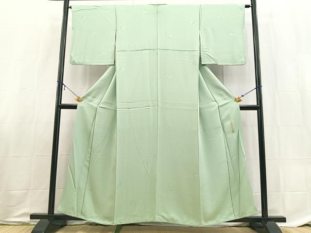 平和屋着物■上質な色無地　竹梅丸地紋　紅花草木染　薄青色　正絹　逸品　BAAX9041yc