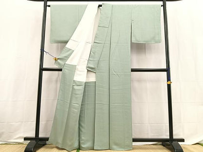 平和屋着物●上質な色無地　草花地紋　千草色　正絹　逸品　BAAX9043yc