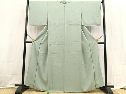 平和屋着物●上質な色無地　草花地紋　千草色　正絹　逸品　BAAX9043yc