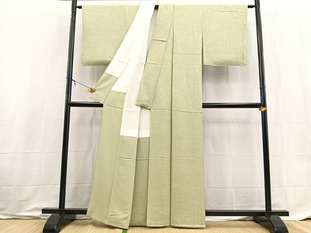 平和屋着物●上質な色無地　吉祥花地紋　裏柳色　正絹　逸品　未使用　BAAX9044yc