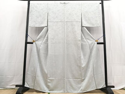 平和屋着物●上質な色無地　抽象地紋　白鼠色　正絹　逸品　未使用　BAAX9046yc