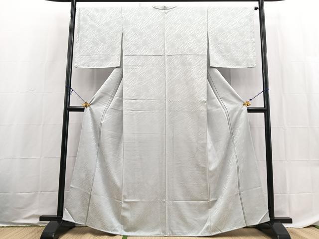 平和屋着物●上質な色無地　抽象地紋　白鼠色　正絹　逸品　未使用　BAAX9046yc