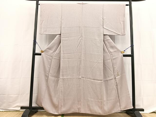 平和屋着物■上質な色無地　紗綾形地紋　三趣染草木染　鴇鼠色　正絹　逸品　BAAX9048yc
