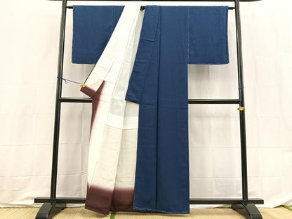 平和屋着物●上質な色無地　草花地紋　紺青色　正絹　逸品　未使用　BAAX9050yc