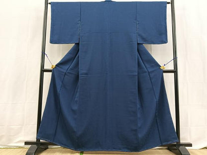 平和屋着物●上質な色無地　草花地紋　紺青色　正絹　逸品　未使用　BAAX9050yc