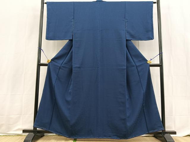 平和屋着物●上質な色無地　草花地紋　紺青色　正絹　逸品　未使用　BAAX9050yc