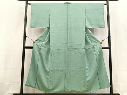 平和屋着物■上質な色無地　稲垣慶長香　横段文　青磁色　正絹　逸品　BAAX9052yc