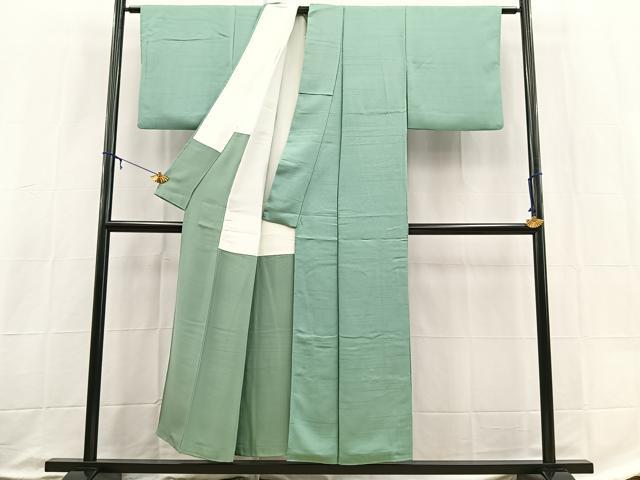 平和屋着物■上質な色無地　稲垣慶長香　横段文　青磁色　正絹　逸品　BAAX9052yc