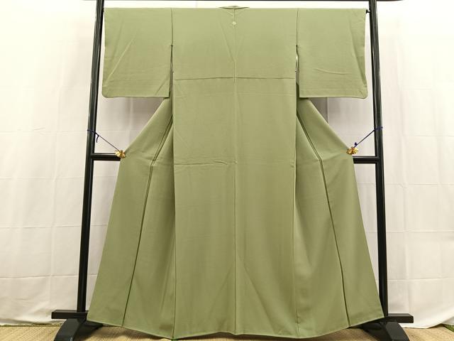 平和屋着物●上質な色無地　山葵色　正絹　逸品　BAAX9054yc