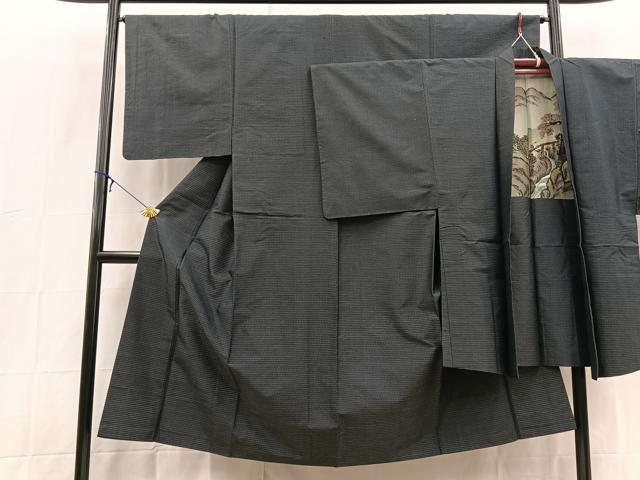 平和屋着物■男性　本場大島紬　アンサンブル　横段文　長羽織　正絹　逸品　BAAX9063yc