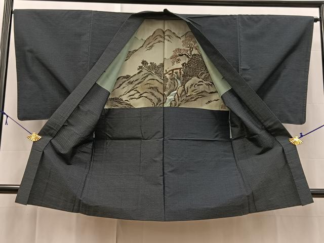 平和屋着物■男性　本場大島紬　アンサンブル　横段文　長羽織　正絹　逸品　BAAX9063yc