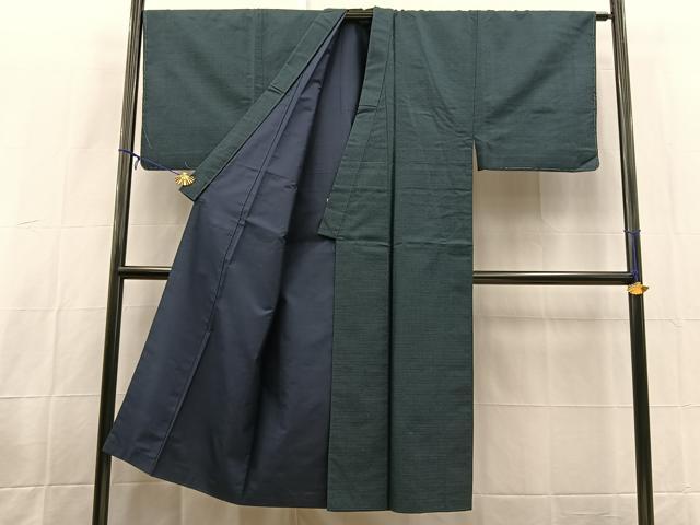 平和屋着物●男性　紬　アンサンブル　100亀甲　総詰め　長羽織　正絹　逸品　BAAX9064yc