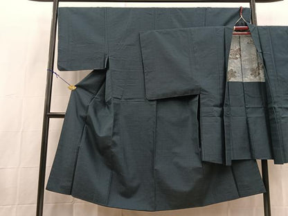 平和屋着物●男性　紬　アンサンブル　100亀甲　総詰め　長羽織　正絹　逸品　BAAX9064yc