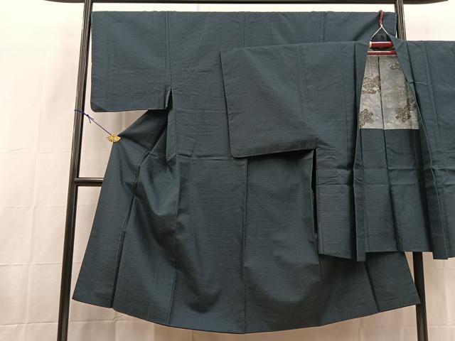 平和屋着物●男性　紬　アンサンブル　100亀甲　総詰め　長羽織　正絹　逸品　BAAX9064yc