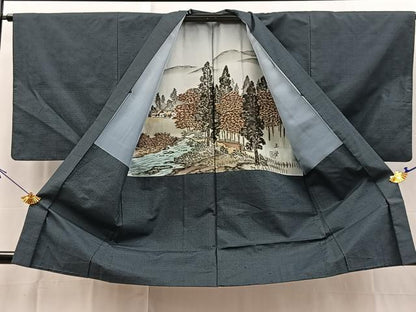 平和屋着物■男性　本場大島紬　アンサンブル　100亀甲　総詰め　長羽織　正絹　逸品　BAAX9070yc