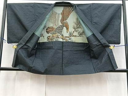 平和屋着物■男性　本場大島紬　アンサンブル　80亀甲　総詰め　羽裏：鷹　正絹　逸品　BAAX9071yc