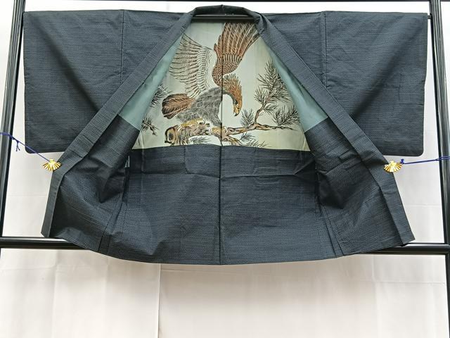 平和屋着物■男性　本場大島紬　アンサンブル　80亀甲　総詰め　羽裏：鷹　正絹　逸品　BAAX9071yc