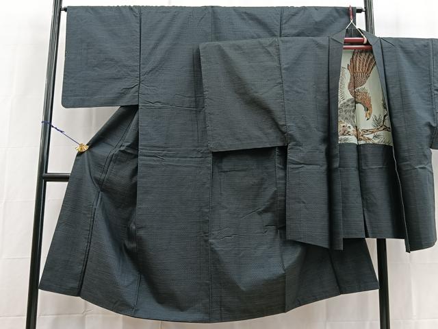 平和屋着物■男性　本場大島紬　アンサンブル　80亀甲　総詰め　羽裏：鷹　正絹　逸品　BAAX9071yc