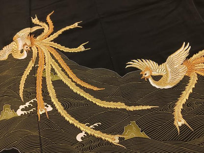 平和屋着物■豪華黒留袖　刺繍　鳳凰立波文　金糸　正絹　逸品　BAAX9073yc