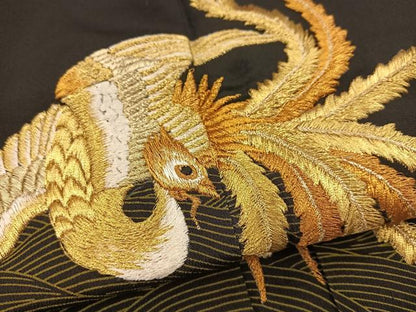 平和屋着物■豪華黒留袖　刺繍　鳳凰立波文　金糸　正絹　逸品　BAAX9073yc