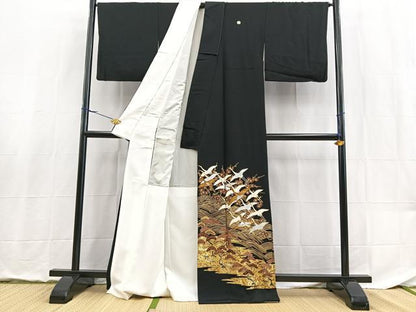 平和屋着物■豪華黒留袖　駒刺繍　飛鶴松竹梅文　金銀彩　正絹　逸品　BAAX9076yc