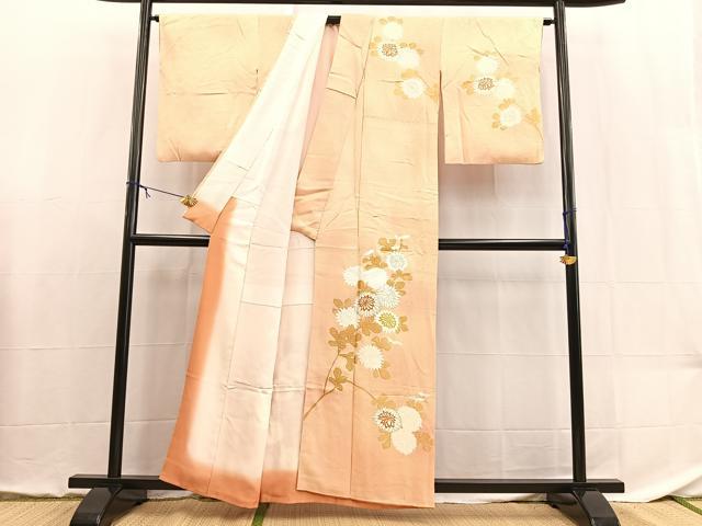 平和屋着物■訪問着　駒刺繍　菊花文　暈し染め　金彩　正絹　逸品　BAAX9084yc