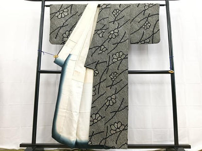 平和屋着物■上質な小紋　総絞り　草花文　黒地　正絹　逸品　BAAX9090yc