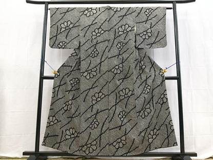 平和屋着物■上質な小紋　総絞り　草花文　黒地　正絹　逸品　BAAX9090yc