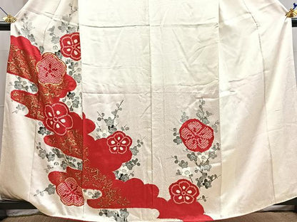 平和屋着物■訪問着　駒刺繍　絞り　枝梅文　金彩　正絹　逸品　BAAX9091yc