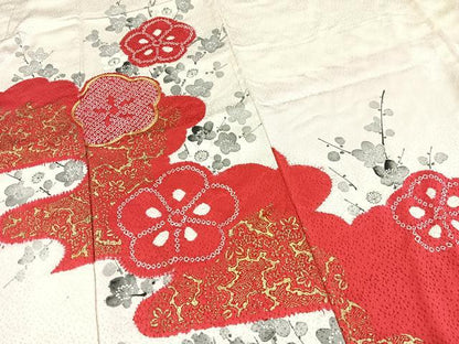 平和屋着物■訪問着　駒刺繍　絞り　枝梅文　金彩　正絹　逸品　BAAX9091yc