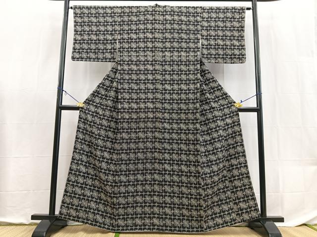 平和屋着物■上質な小紋　草花文　黒地　正絹　逸品　BAAX9099yc
