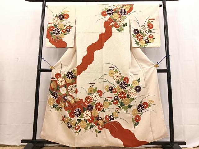 平和屋着物■訪問着　駒刺繍　菊花文　金彩　正絹　逸品　BAAX9100yc