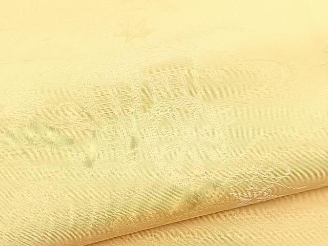 平和屋着物■上質な色無地　御所車草花地紋　蜂蜜色　正絹　逸品　BAAX9103yc